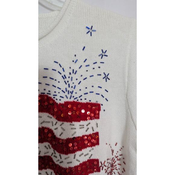 NWT Vtg Berek White American Flag Fireworks Sweater Small Patriotic Knit USA E2 - Picture 5 of 6